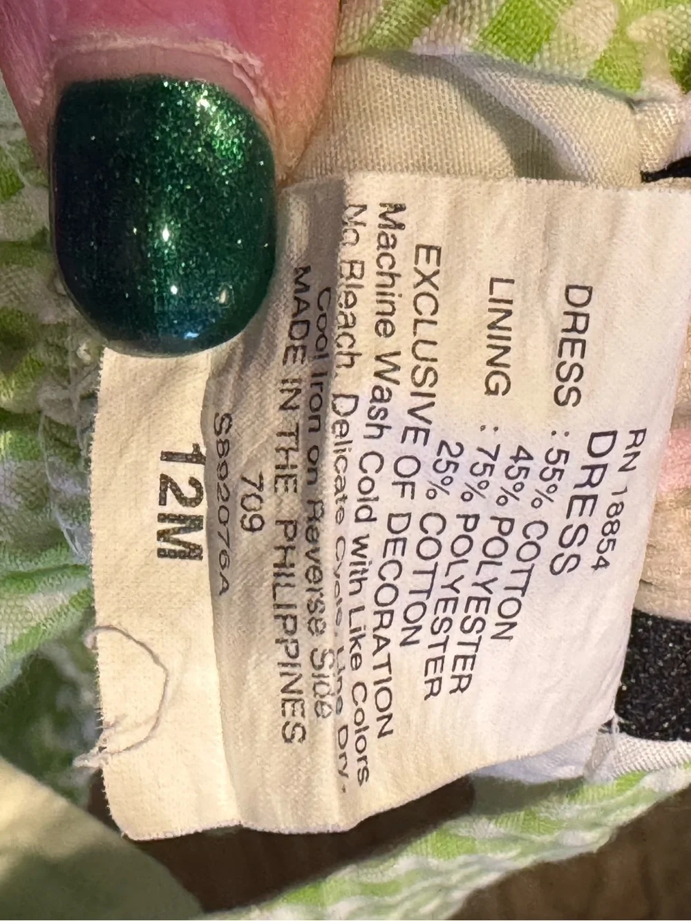 Rare Editions 12M Green Gingham Dress & Bloomer Set Purse Applique